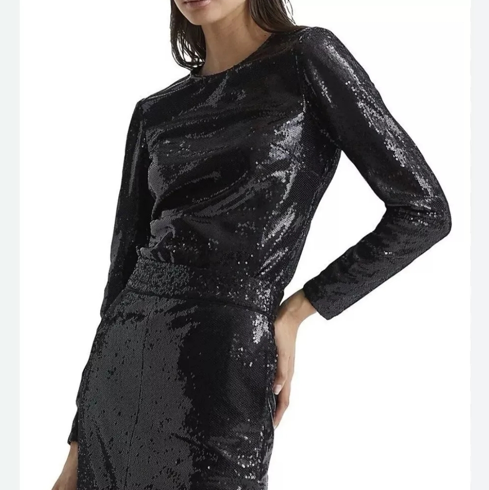 REISS Julianne Black Sequin Top